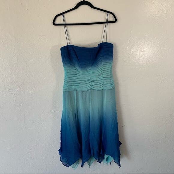 T by Tadashi Vintage Y2K Silk Ombre Handkerchief Hem Dress - Picture 2 of 16